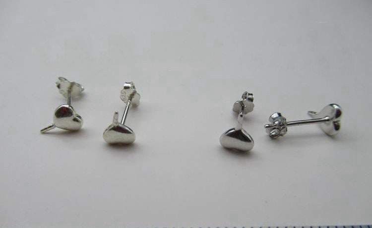 Sterling Silver Earrings Sticks Posts Heart Head Studs 12mm Earring Findings for Handmade Pure Fine Jewelry Making Wholesale Bulk