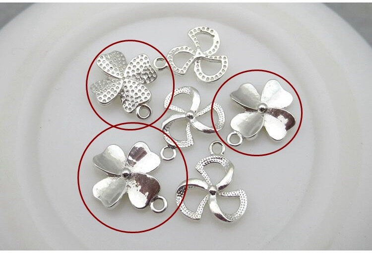 Sterling Silver Clover Charm Pendant 9.6mm Charms Findings for Handmade Pure Fine Jewelry Making Wholesale Bulk