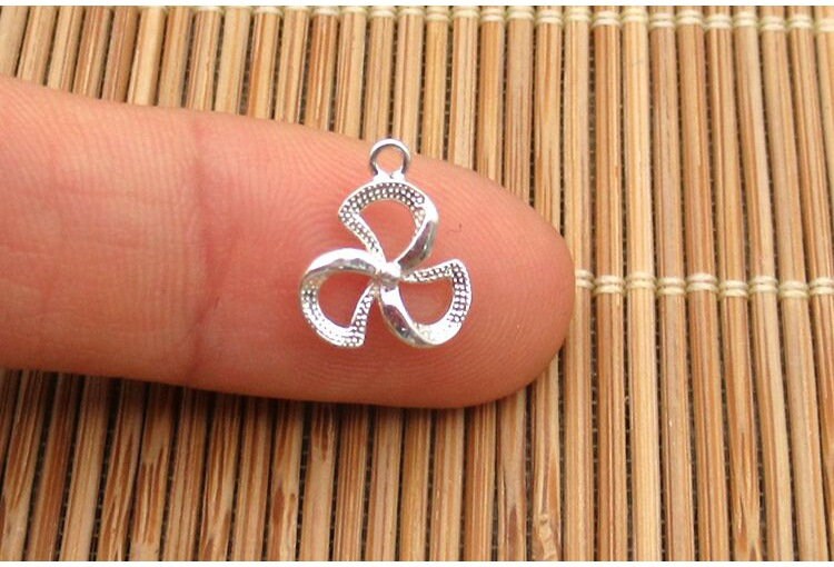 Sterling Silver 3 Three Leaf Shamrock Clover Charm Pendant 9mm Charms Findings for Handmade Pure Fine Jewelry Making Wholesale Bulk