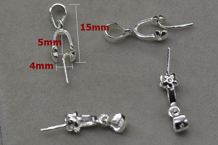 Flower Pinch Bail 4x5mm 925 Sterling Silver Pendant Findings for Handmade Pure Fine Jewelry Making Wholesale Bulk