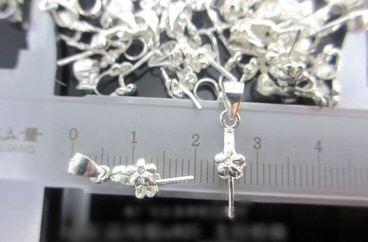 Flower Pinch Bail 4x5mm 925 Sterling Silver Pendant Findings for Handmade Pure Fine Jewelry Making Wholesale Bulk