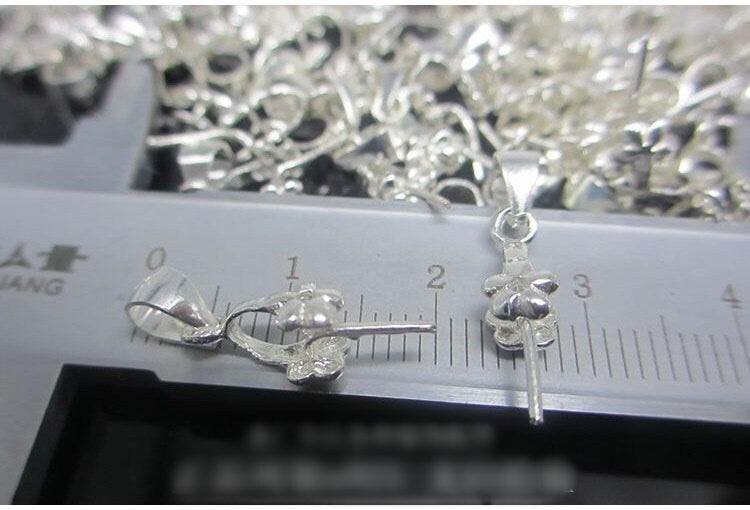 Flower Pinch Bail 4x5mm 925 Sterling Silver Pendant Findings for Handmade Pure Fine Jewelry Making Wholesale Bulk