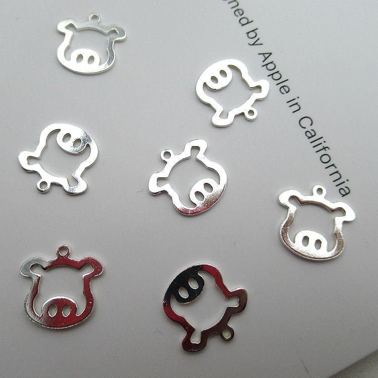 Sterling Silver Piglet Charm Pendant 9 12 mm Charms Findings for Handmade Pure Fine Jewelry Making Wholesale Bulk