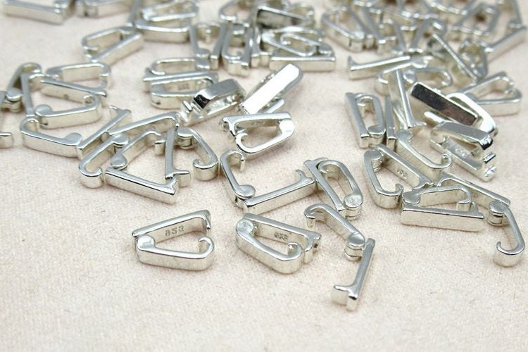 Small Stapler Clasp 4.2x9.3mm Flat Plain Pinch Bail 925 Sterling Silver Pendant Findings for Handmade Jewelry Making Wholesale Bulk