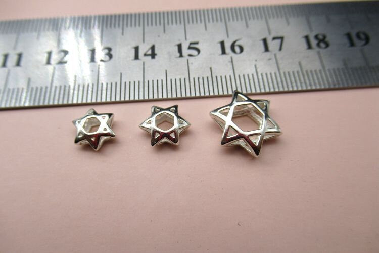 Sterling Silver Star Spacer Beads 8 10 12 mm Charms Findings for Handmade Pure Fine Jewelry Making Wholesale Bulk