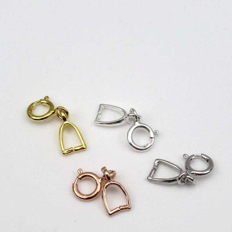 Sterling Silver Pinch Bail with Spring Clasp 3x4mm Pendant Findings for Handmade Pure Fine Jewelry Making Wholesale Bulk