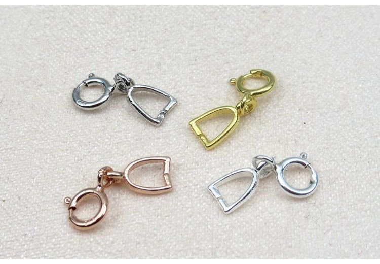 Sterling Silver Pinch Bail with Spring Clasp 3x4mm Pendant Findings for Handmade Pure Fine Jewelry Making Wholesale Bulk