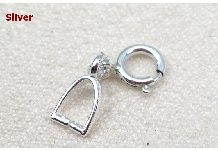 Sterling Silver Pinch Bail with Spring Clasp 3x4mm Pendant Findings for Handmade Pure Fine Jewelry Making Wholesale Bulk