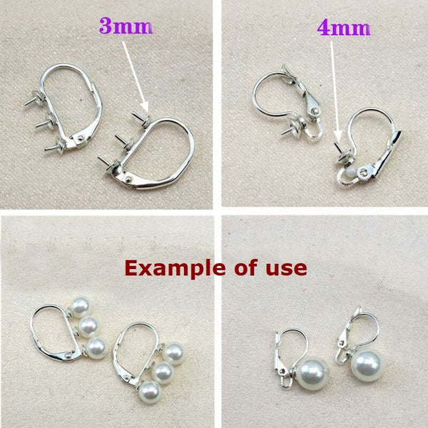 Sterling Silver Lever Back Earring Hook Pearl Holder Settings 3 4 mm Earring Findings for Handmade Pure Fine Jewelry Making Wholesale Bulk