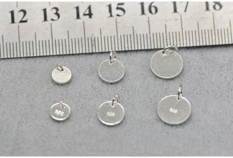 Sterling Silver Round Stamping Blank Tag Pendant 6; 8; 10mm Charm Findings for Handmade Pure Fine Jewelry Making Wholesale Bulk