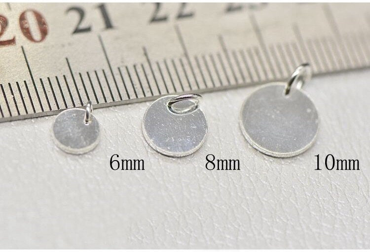 Sterling Silver Round Stamping Blank Tag Pendant 6; 8; 10mm Charm Findings for Handmade Pure Fine Jewelry Making Wholesale Bulk