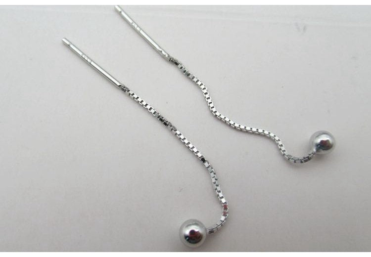 Sterling Silver Box Chain Ear Thread with Ball 4cm Earring Findings for Handmade Pure Fine Jewelry Making Wholesale Bulk