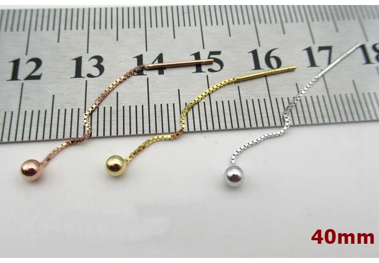 Sterling Silver Box Chain Ear Thread with Ball 4cm Earring Findings for Handmade Pure Fine Jewelry Making Wholesale Bulk