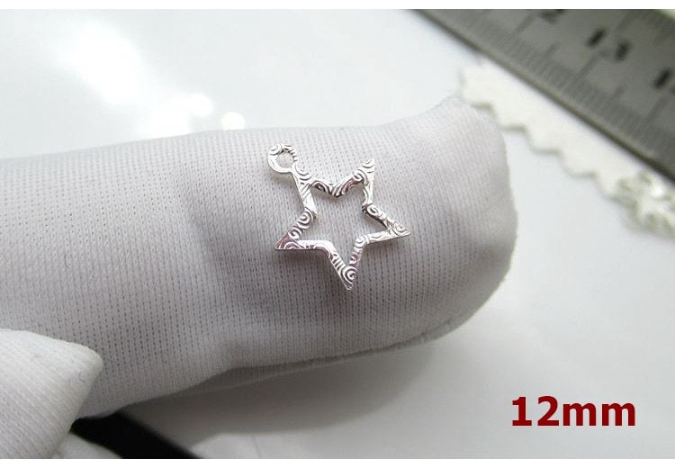 Sterling Silver Five-pointed Cutout Star Charm Pendant 12 15 mm Charms Findings for Handmade Pure Fine Jewelry Making Wholesale Bulk