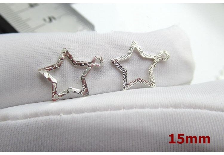 Sterling Silver Five-pointed Cutout Star Charm Pendant 12 15 mm Charms Findings for Handmade Pure Fine Jewelry Making Wholesale Bulk