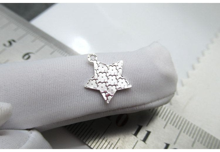 Sterling Silver 5-pointed Star Charm Pendant 16 mm Charms Findings for Handmade Pure Fine Jewelry Making Wholesale Bulk