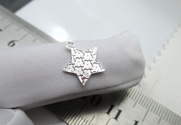 Sterling Silver 5-pointed Star Charm Pendant 16 mm Charms Findings for Handmade Pure Fine Jewelry Making Wholesale Bulk