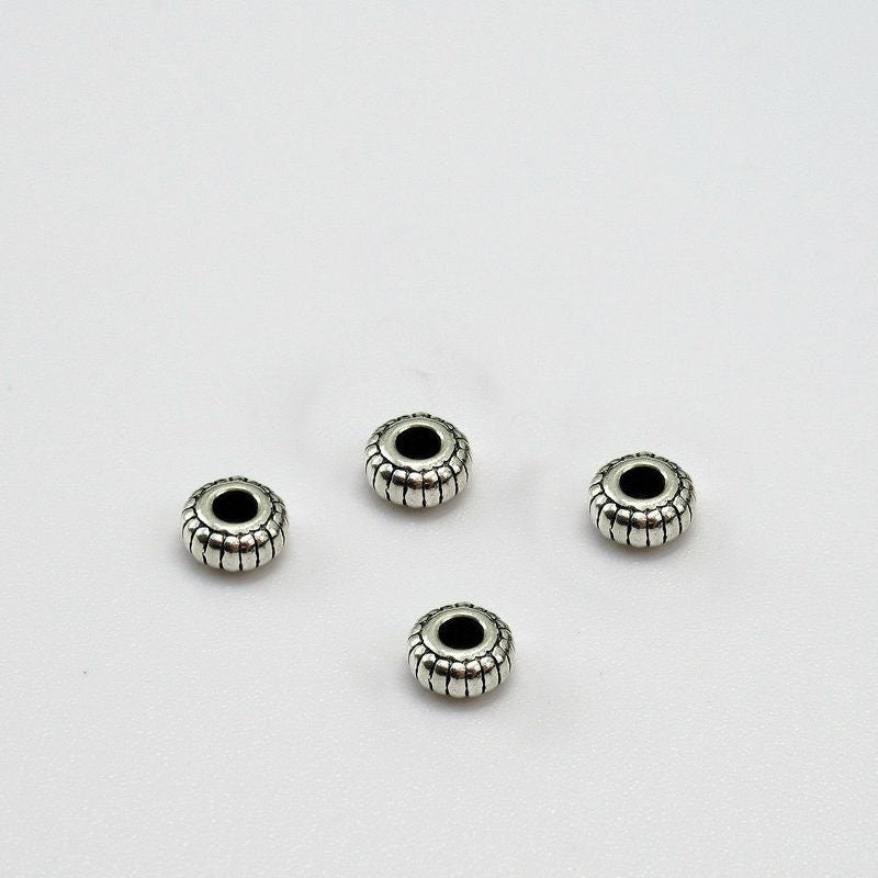 Sterling Silver Rondelle Donut Spacer Beads 4.4mm Bracelet Findings for Handmade Pure Fine Jewelry Making Wholesale Bulk