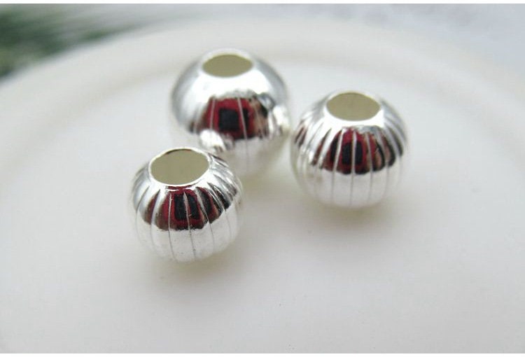 Sterling Silver Round Spacer Beads 7 8 9 mm Bracelet Findings for Handmade Pure Fine Jewelry Making Wholesale Bulk