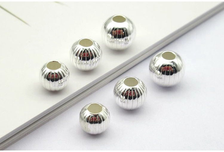 Sterling Silver Round Spacer Beads 7 8 9 mm Bracelet Findings for Handmade Pure Fine Jewelry Making Wholesale Bulk