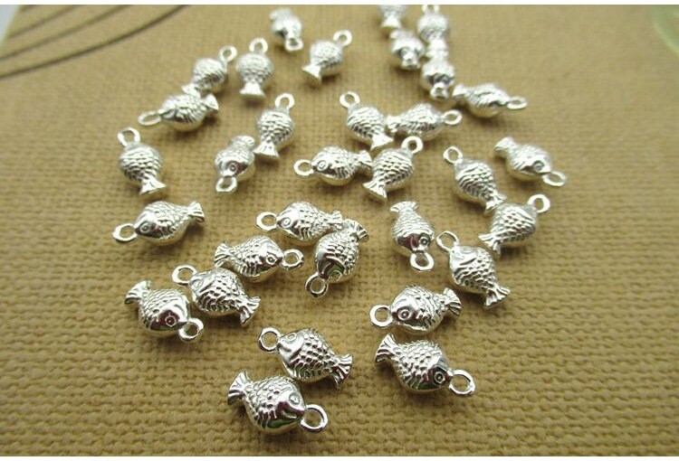 Sterling Silver Fish Charm Pendant 5.8x10.6mm Charms Findings for Handmade Pure Fine Jewelry Making Wholesale Bulk