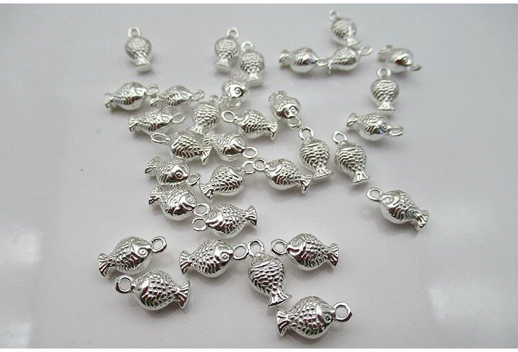 Sterling Silver Fish Charm Pendant 5.8x10.6mm Charms Findings for Handmade Pure Fine Jewelry Making Wholesale Bulk