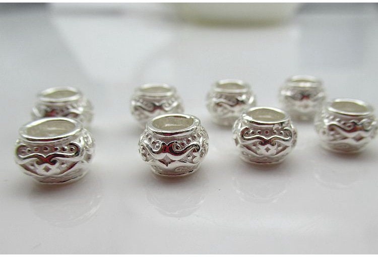 Sterling Silver Round Spacer Beads 6.1x8.5mm Bracelet Findings for Handmade Pure Fine Jewelry Making Wholesale Bulk