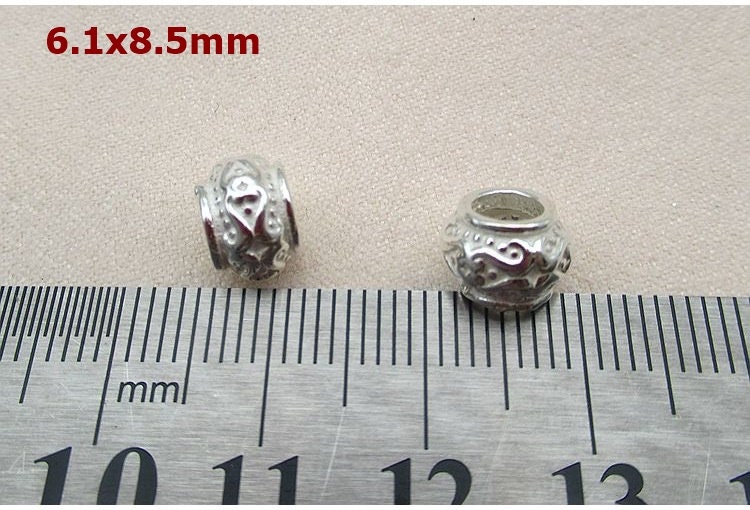 Sterling Silver Round Spacer Beads 6.1x8.5mm Bracelet Findings for Handmade Pure Fine Jewelry Making Wholesale Bulk