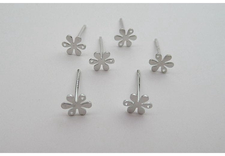 Sterling Silver Earrings Sticks Posts Flower Head Studs Findings 7mm Earring Findings for Handmade Pure Fine Jewelry Making Wholesale Bulk