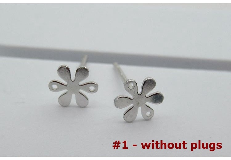 Sterling Silver Earrings Sticks Posts Flower Head Studs Findings 7mm Earring Findings for Handmade Pure Fine Jewelry Making Wholesale Bulk