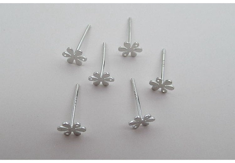 Sterling Silver Earrings Sticks Posts Flower Head Studs Findings 7mm Earring Findings for Handmade Pure Fine Jewelry Making Wholesale Bulk