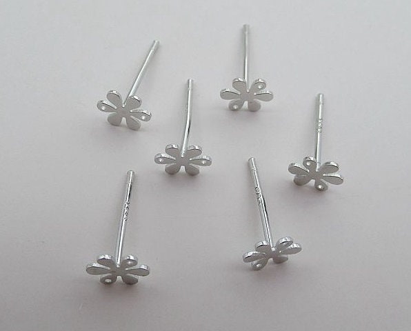 Sterling Silver Earrings Sticks Posts Flower Head Studs Findings 7mm Earring Findings for Handmade Pure Fine Jewelry Making Wholesale Bulk