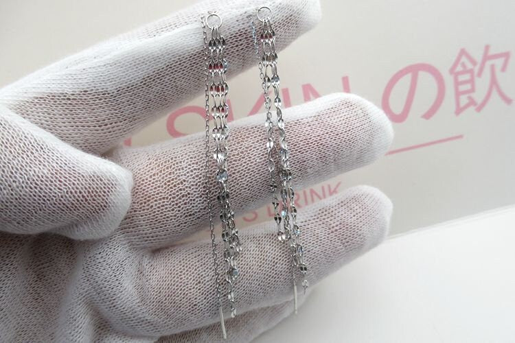 Sterling Silver Cross Chain Tassel Charm Stud 73mm Earring Findings for Handmade Pure Fine Jewelry Making Wholesale Bulk