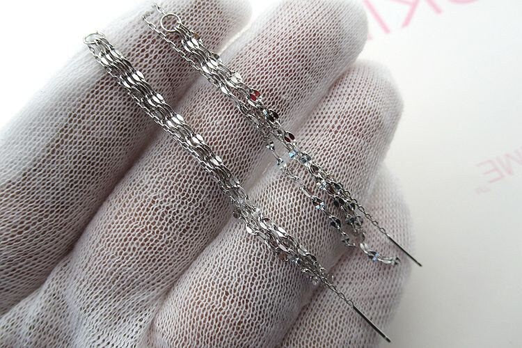 Sterling Silver Cross Chain Tassel Charm Stud 73mm Earring Findings for Handmade Pure Fine Jewelry Making Wholesale Bulk