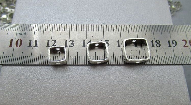 Sterling Silver Bead Frame Square Connector 7 9 11.5 mm Beads Findings for Handmade Pure Fine Jewelry Making Wholesale Bulk