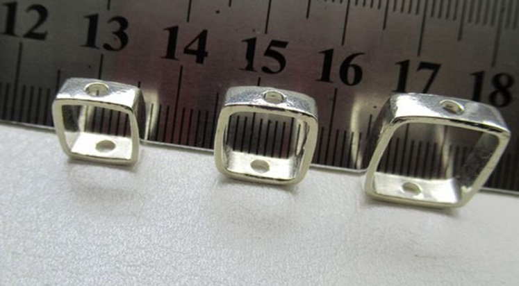 Sterling Silver Bead Frame Square Connector 7 9 11.5 mm Beads Findings for Handmade Pure Fine Jewelry Making Wholesale Bulk