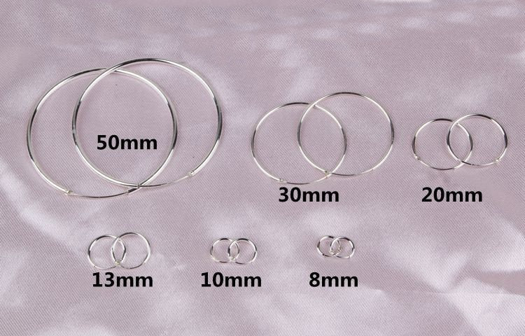 Sterling Silver Hoop Earrings 8; 10; 13; 20; 30; 50mm Earring Findings for Handmade Pure Fine Jewelry Making Wholesale Bulk