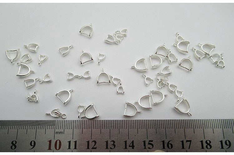 Sterling Silver Pinch Bail 4x4; 4x5; 5x6mm Pendant Findings for Handmade Pure Fine Jewelry Making Wholesale Bulk