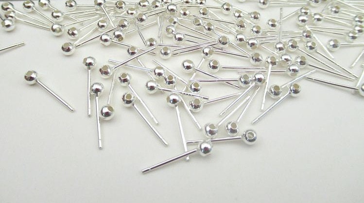 Sterling Silver Earrings Sticks Posts Ball Drilled Studs 2 3 4 mm Earring Findings for Handmade Pure Fine Jewelry Making Wholesale Bulk