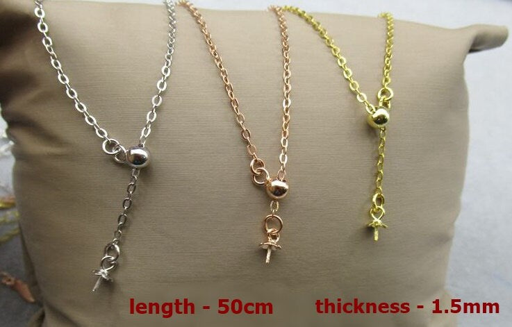 Sterling Silver Cable Cross Chain Pearl Cup Setting Necklace 50cm Chain Findings for Handmade Pure Fine Jewelry Making Wholesale Bulk