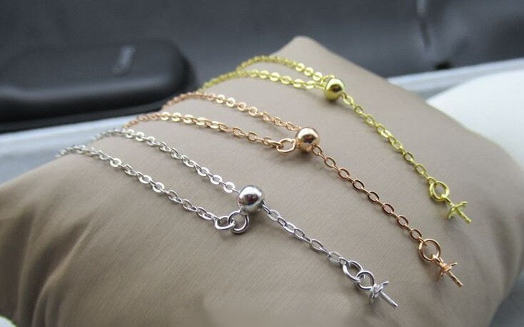 Sterling Silver Cable Cross Chain Pearl Cup Setting Necklace 50cm Chain Findings for Handmade Pure Fine Jewelry Making Wholesale Bulk