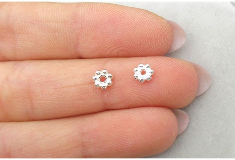 Sterling Silver Daisy Flower Spacer Beads  1 - 4.5mm Charms Findings for Handmade Pure Fine Jewelry Making Wholesale Bulk