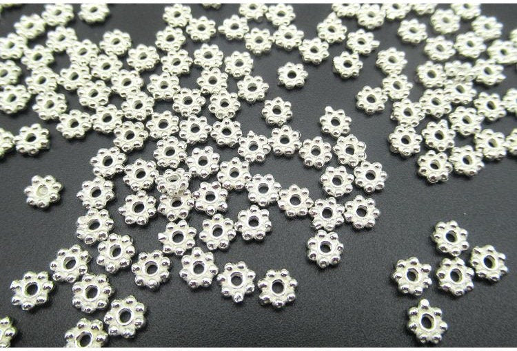 Sterling Silver Daisy Flower Spacer Beads  1 - 4.5mm Charms Findings for Handmade Pure Fine Jewelry Making Wholesale Bulk