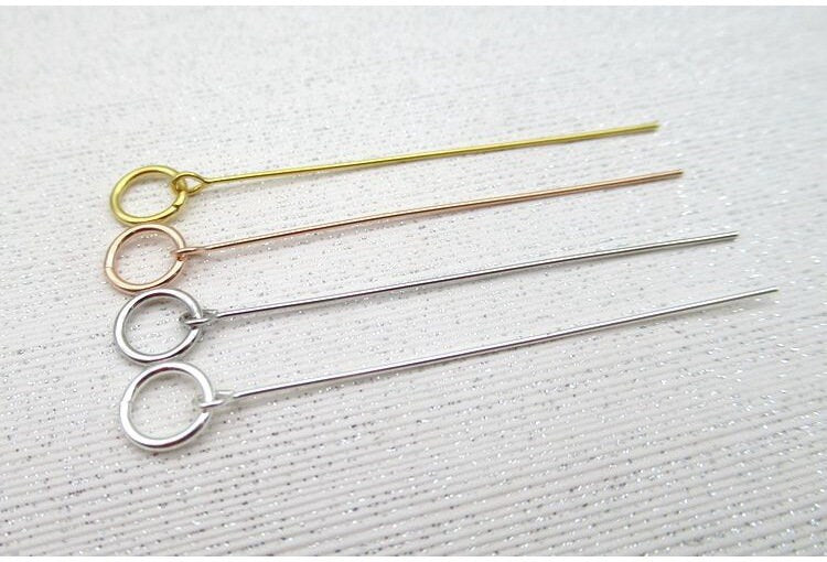 Headpin with Ring 40mm Sterling Silver Pendant Head Pin Findings for Handmade Pure Fine Jewelry Making Wholesale Bulk