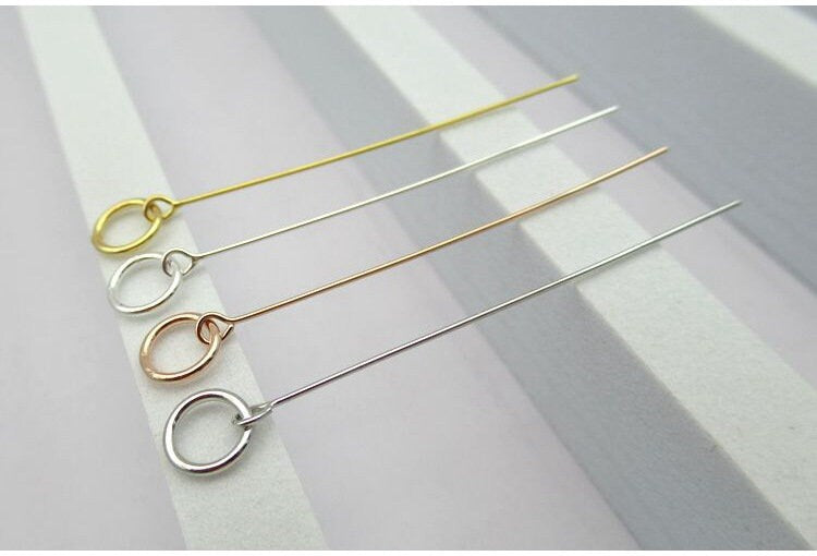 Headpin with Ring 40mm Sterling Silver Pendant Head Pin Findings for Handmade Pure Fine Jewelry Making Wholesale Bulk