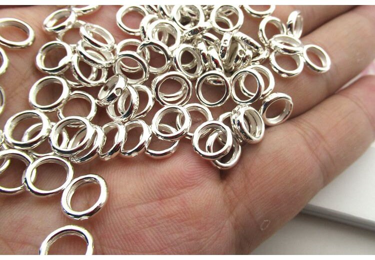 Sterling Silver Hoop Ring Beads Bails with Holes 8 10 12 mm Findings for Handmade Pure Fine Jewelry Making Wholesale Bulk