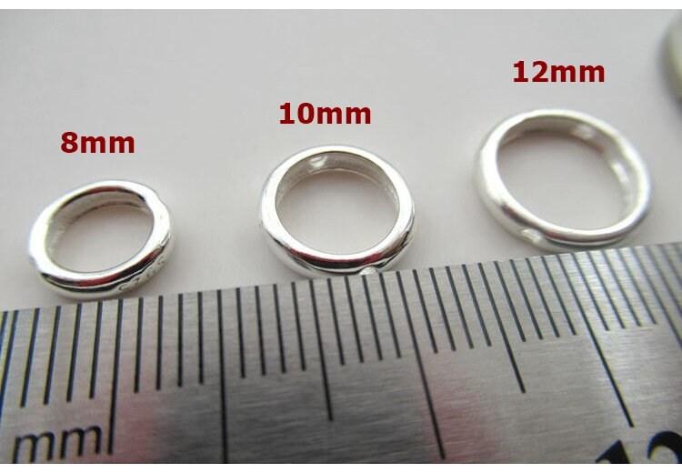 Sterling Silver Hoop Ring Beads Bails with Holes 8 10 12 mm Findings for Handmade Pure Fine Jewelry Making Wholesale Bulk