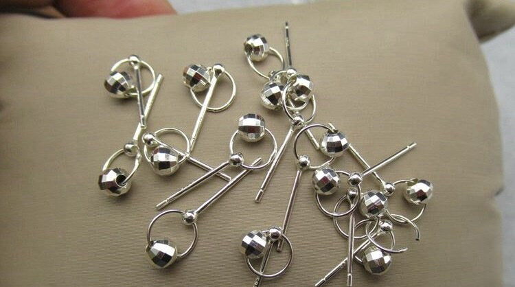 Ball Head Stud Post with Hole and Ring 925 Sterling Silver 20mm Earring Findings for Handmade Jewelry Making Wholesale Bulk