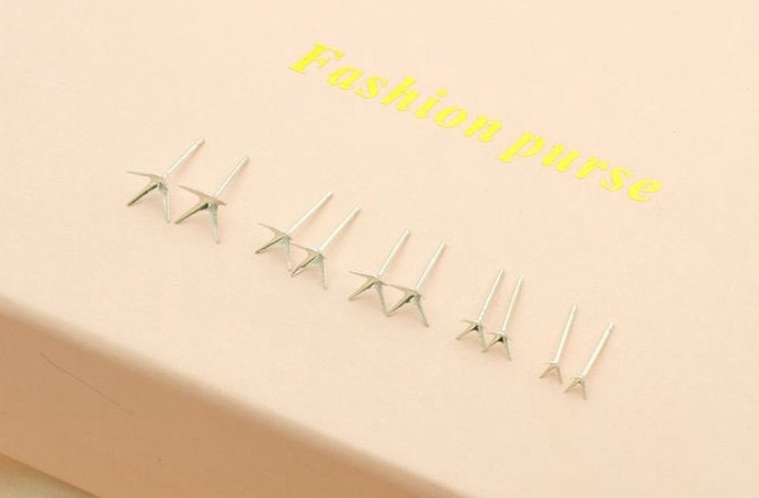 100 Pairs Sterling Silver Four Claw Prong Ear Stud Post Findings 7 mm