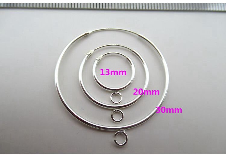 Sterling Silver Earring Hoop with Open Loop 13 20 30 mm Earring Findings for Handmade Pure Fine Jewelry Making Wholesale Bulk